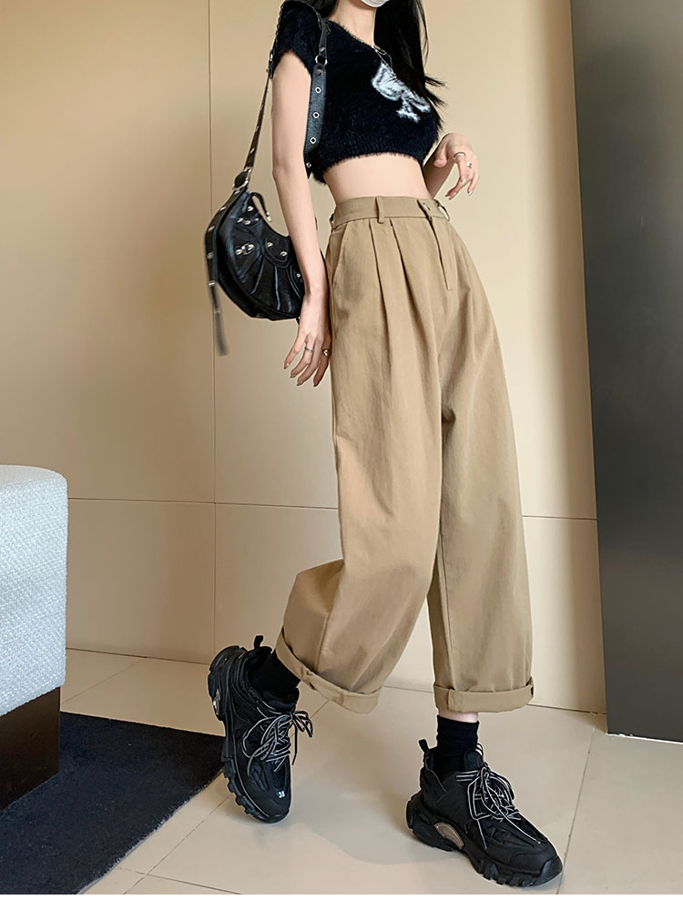 Cotton high waist nine pants washed loose wide leg pants