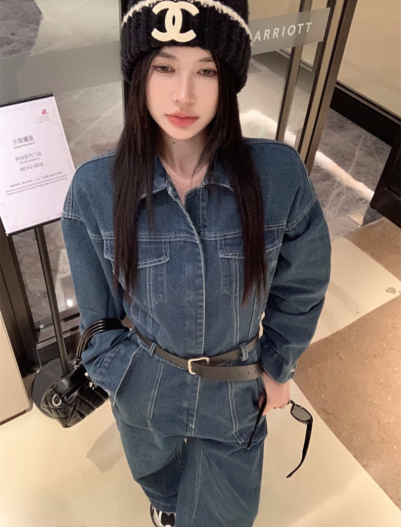 Casual American style jumpsuit denim temperament work clothing