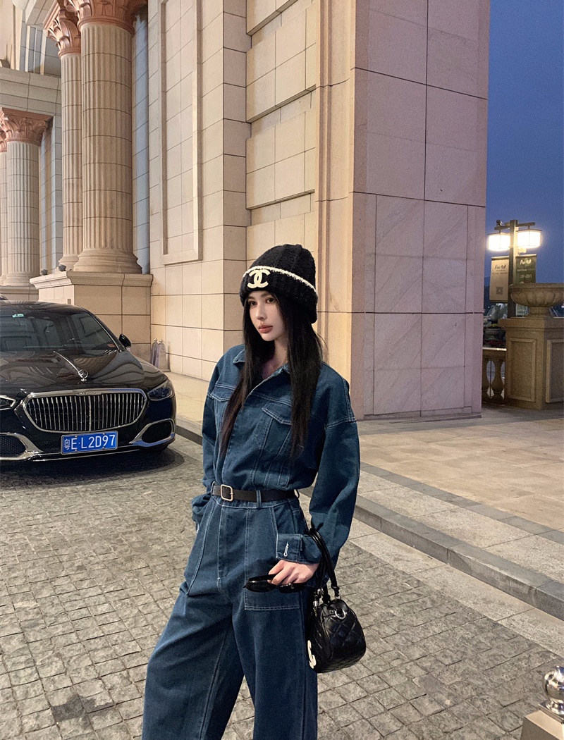 Casual American style jumpsuit denim temperament work clothing