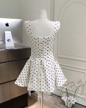 White polka dot dress spring T-back