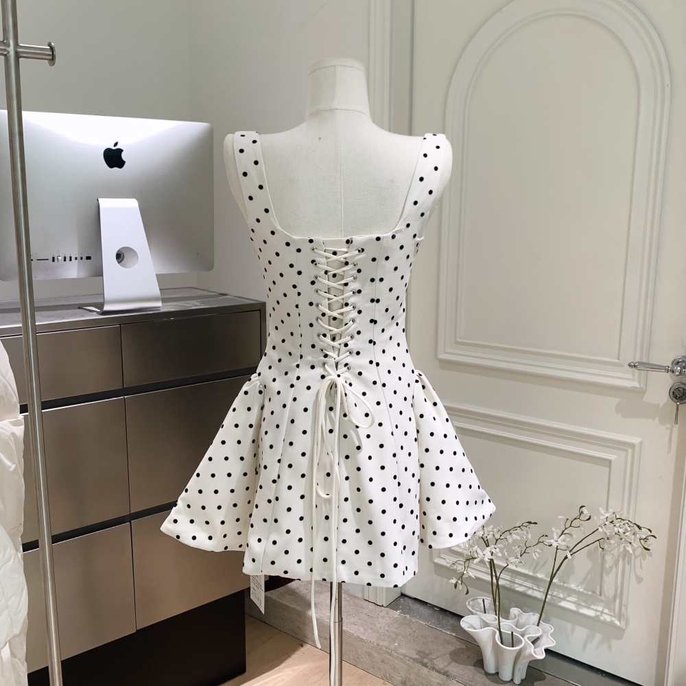 White polka dot dress spring T-back