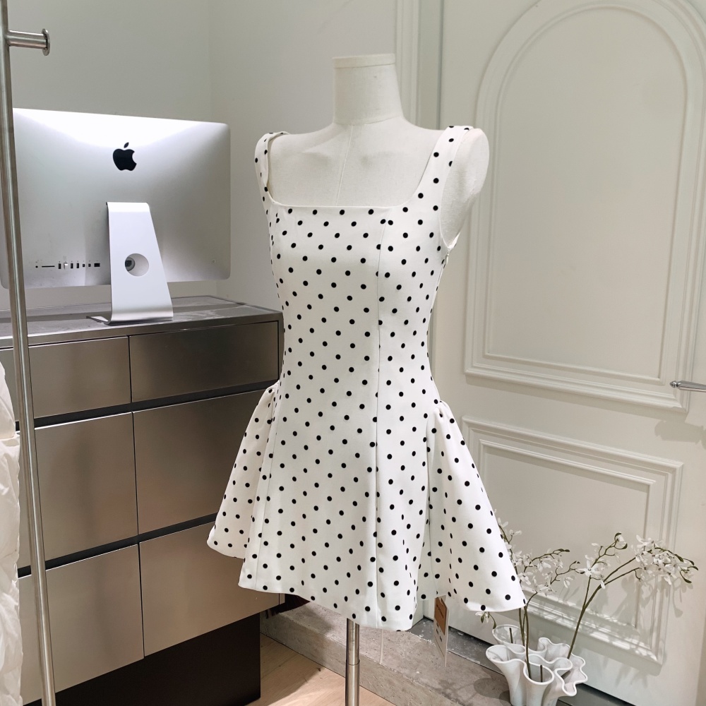 White polka dot dress spring T-back