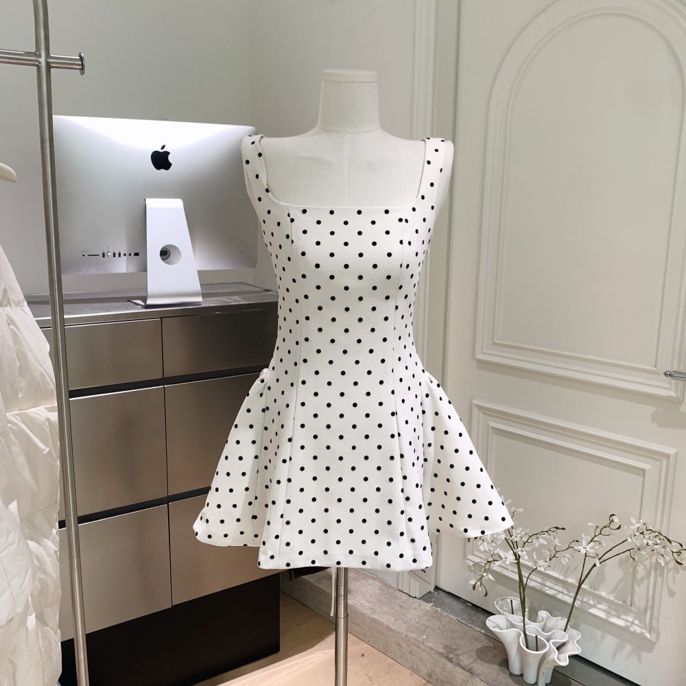 White polka dot dress spring T-back