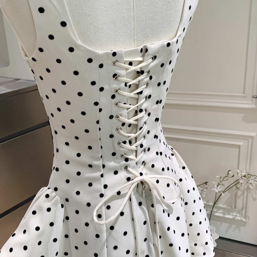 White polka dot dress spring T-back