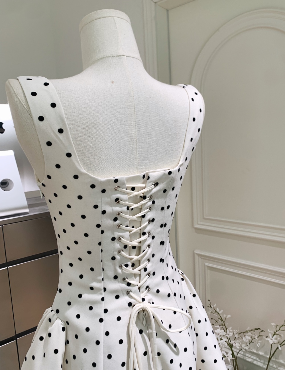 White polka dot dress spring T-back