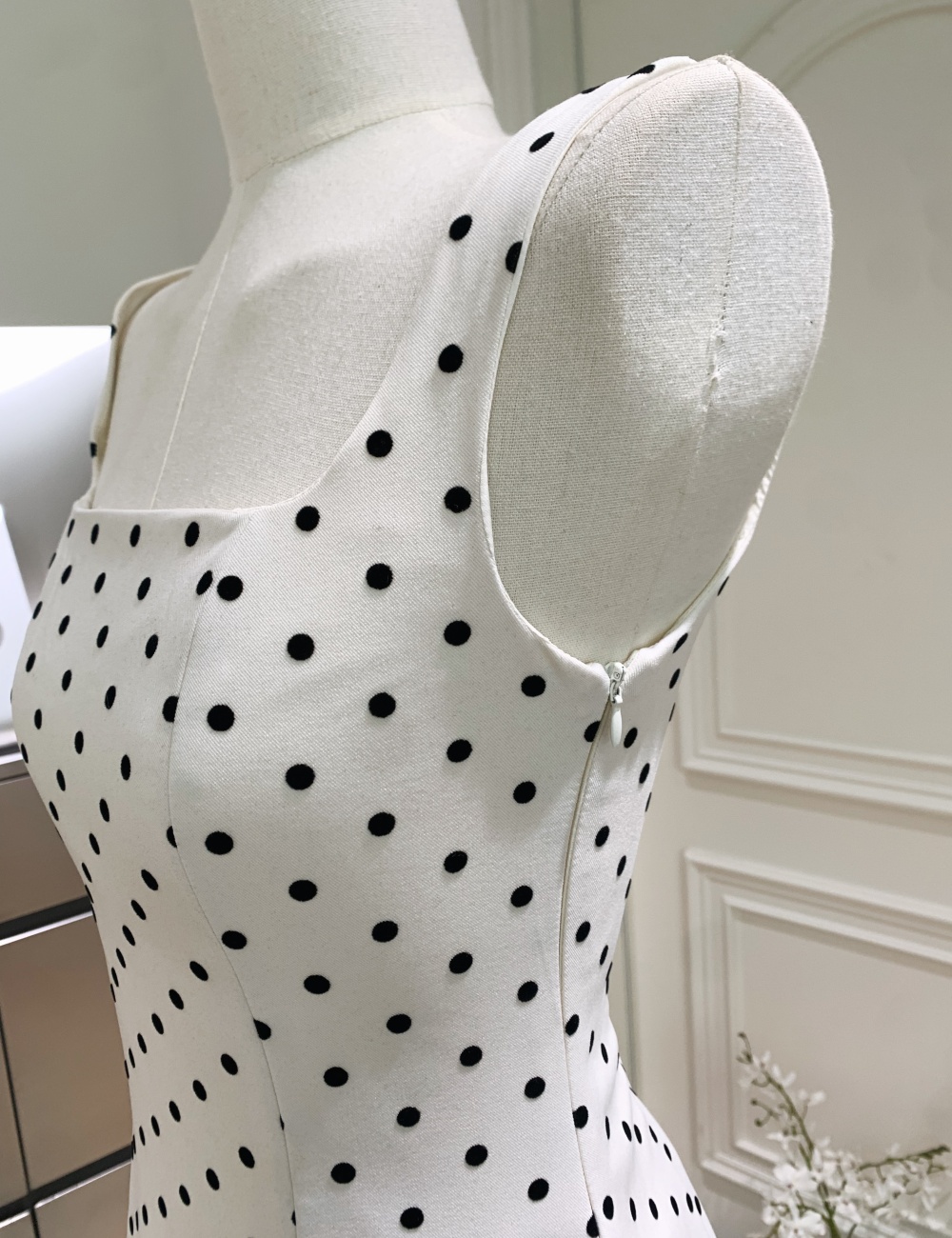 White polka dot dress spring T-back