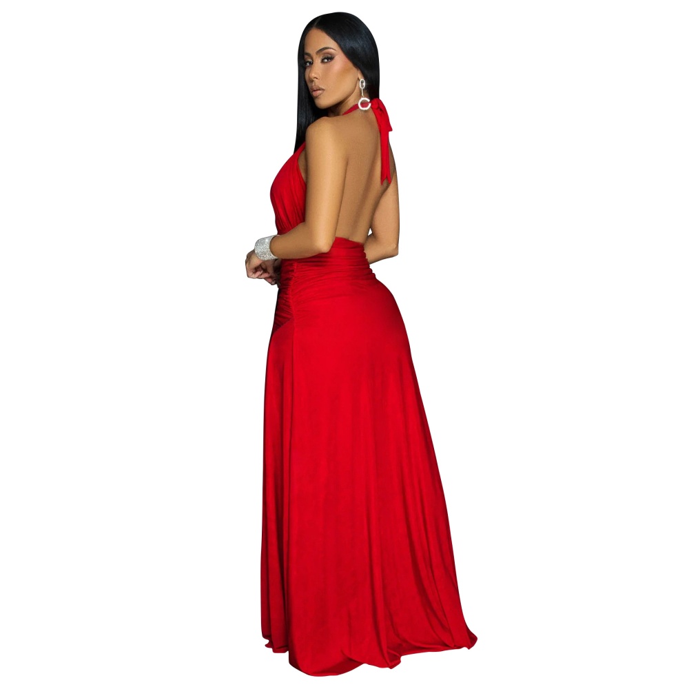 Halter European style formal dress red sexy dress