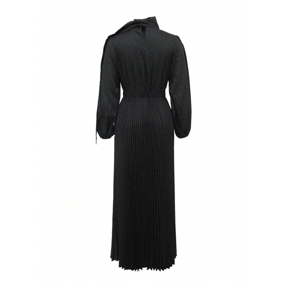 Crimp fashion long dress black long sleeve dress