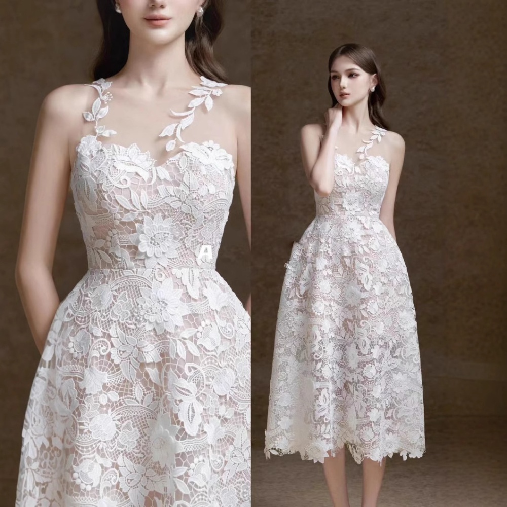 White niche formal dress wedding lace dress