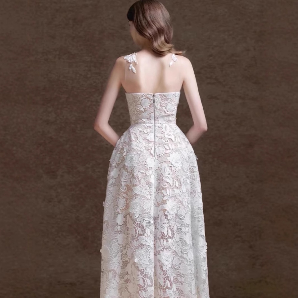 White niche formal dress wedding lace dress