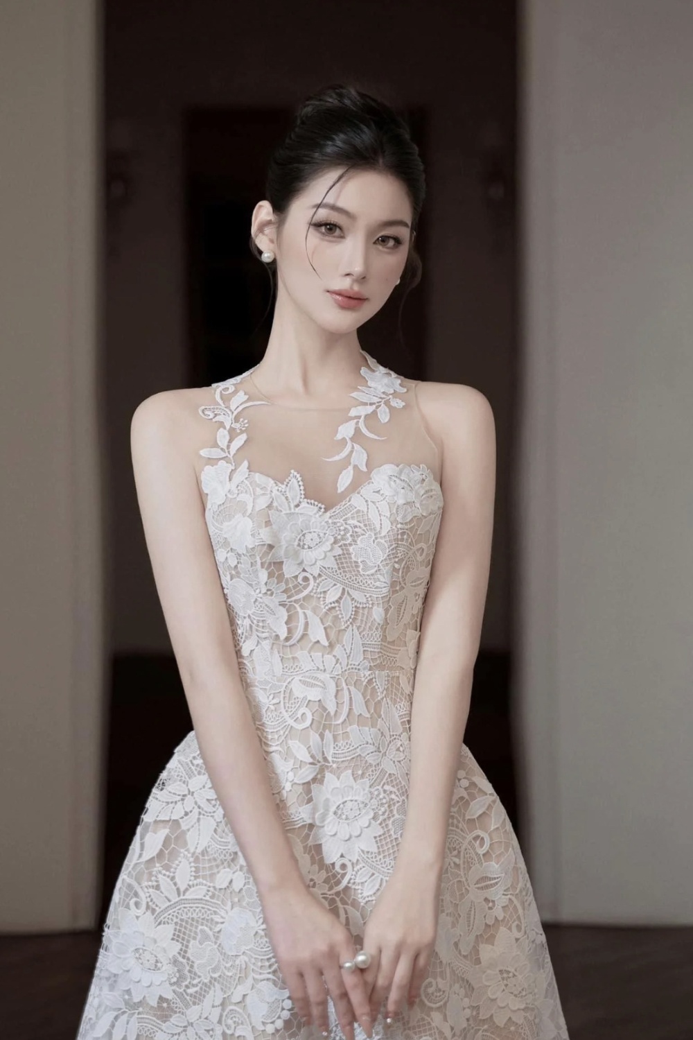 White niche formal dress wedding lace dress