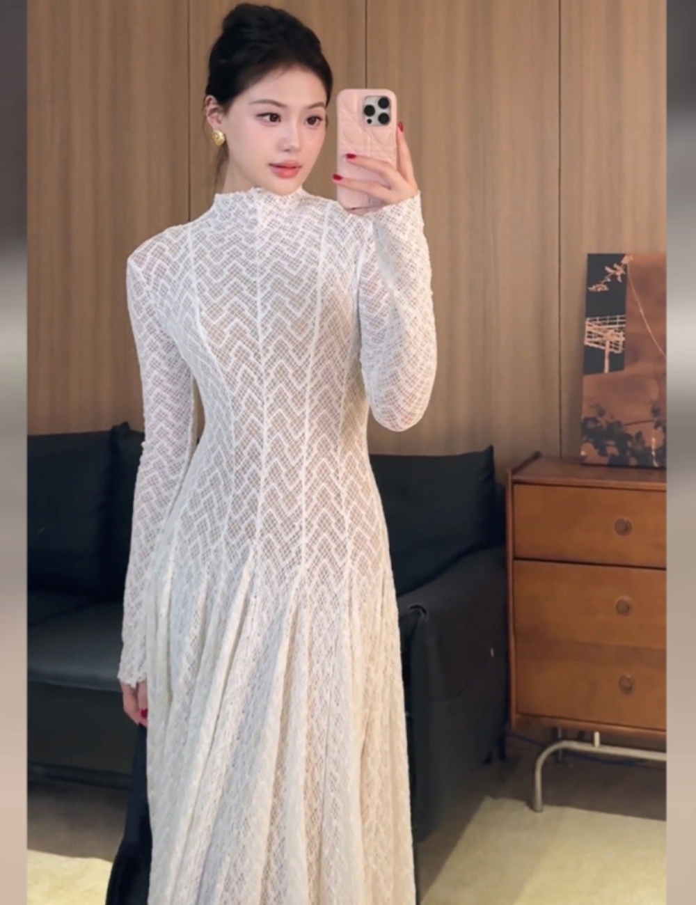 Perspective long sleeve long slim dress