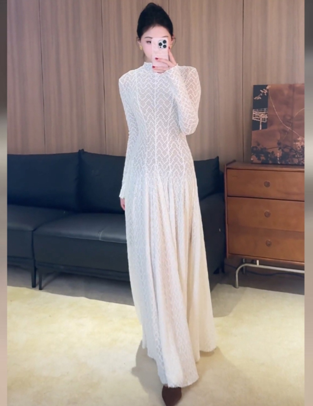 Perspective long sleeve long slim dress