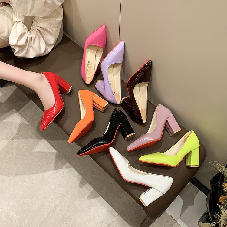 Patent leather high-heeled shoes thick shoes for women