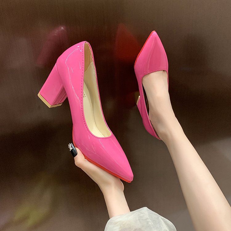 Patent leather high-heeled shoes thick shoes for women