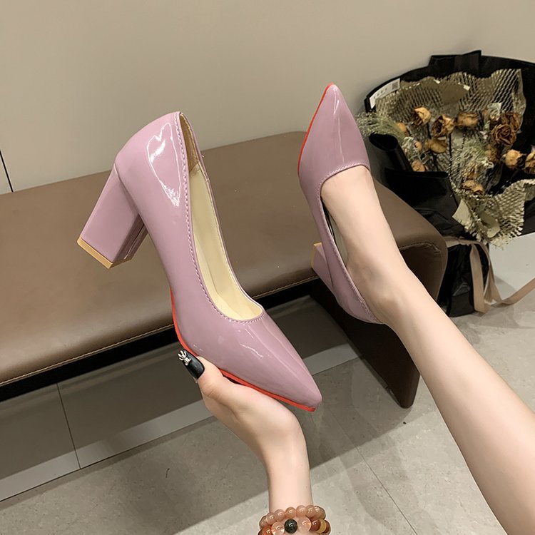 Patent leather high-heeled shoes thick shoes for women