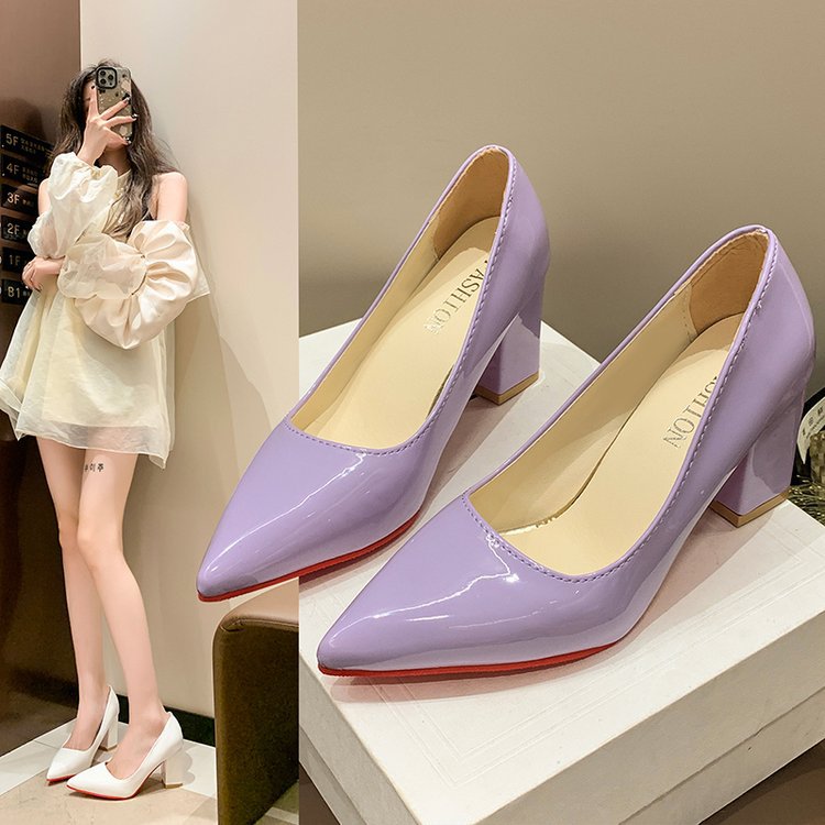 Patent leather high-heeled shoes thick shoes for women