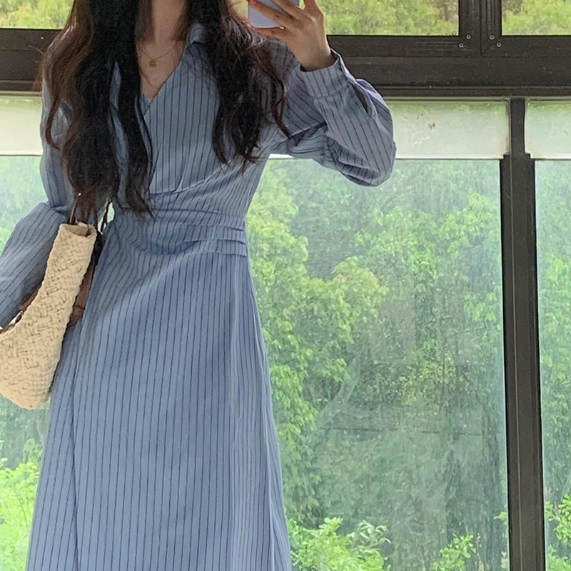 Pinched waist long dress France style dress for women