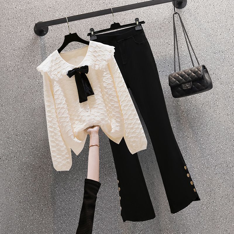 Show young long sleeve shirt spring pants 2pcs set for women