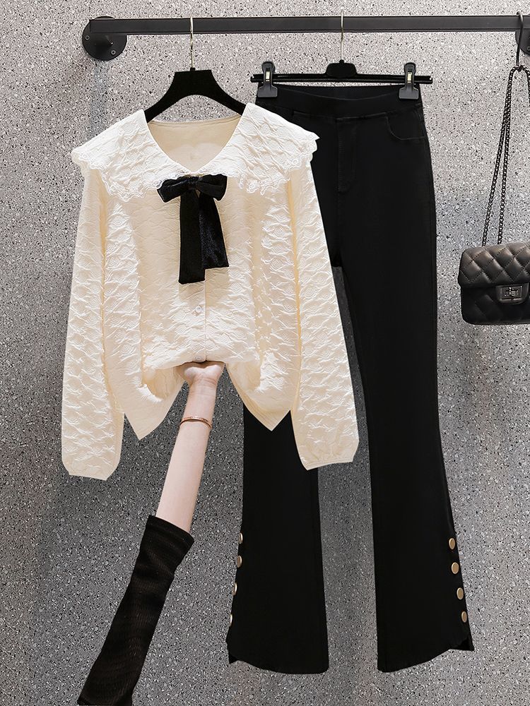 Show young long sleeve shirt spring pants 2pcs set for women