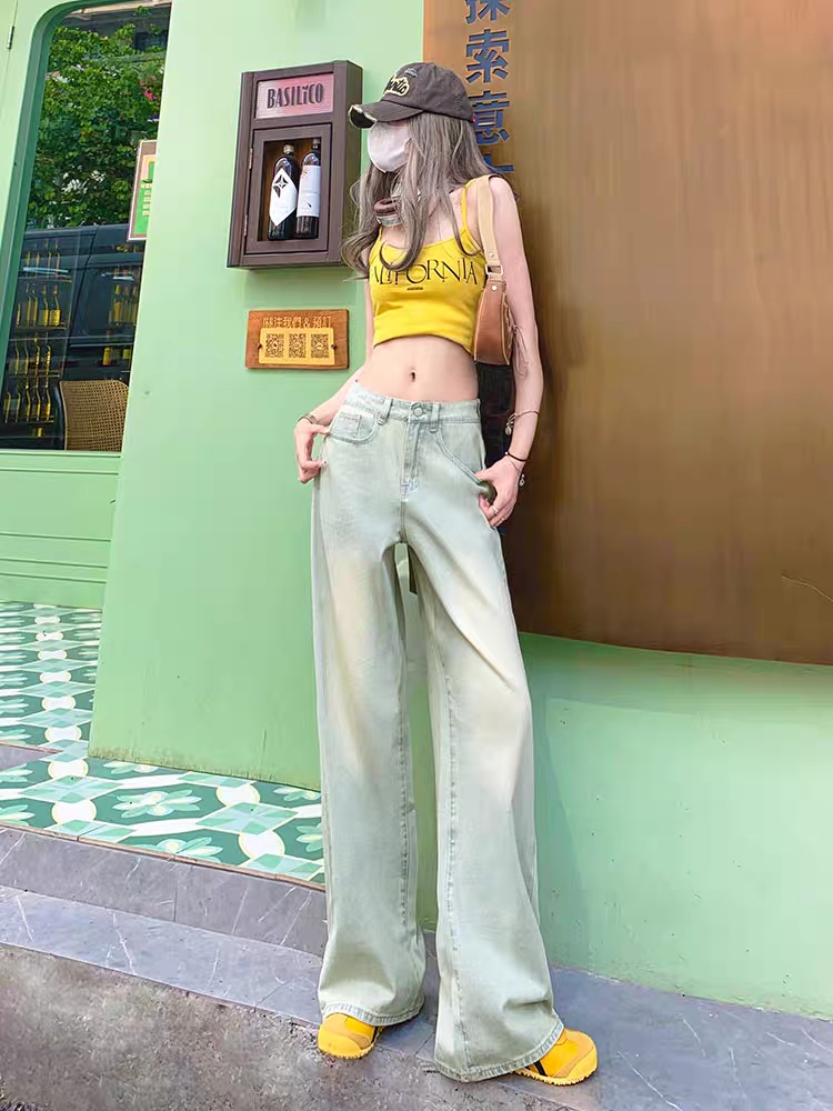 Wide leg long pants spring jeans for women