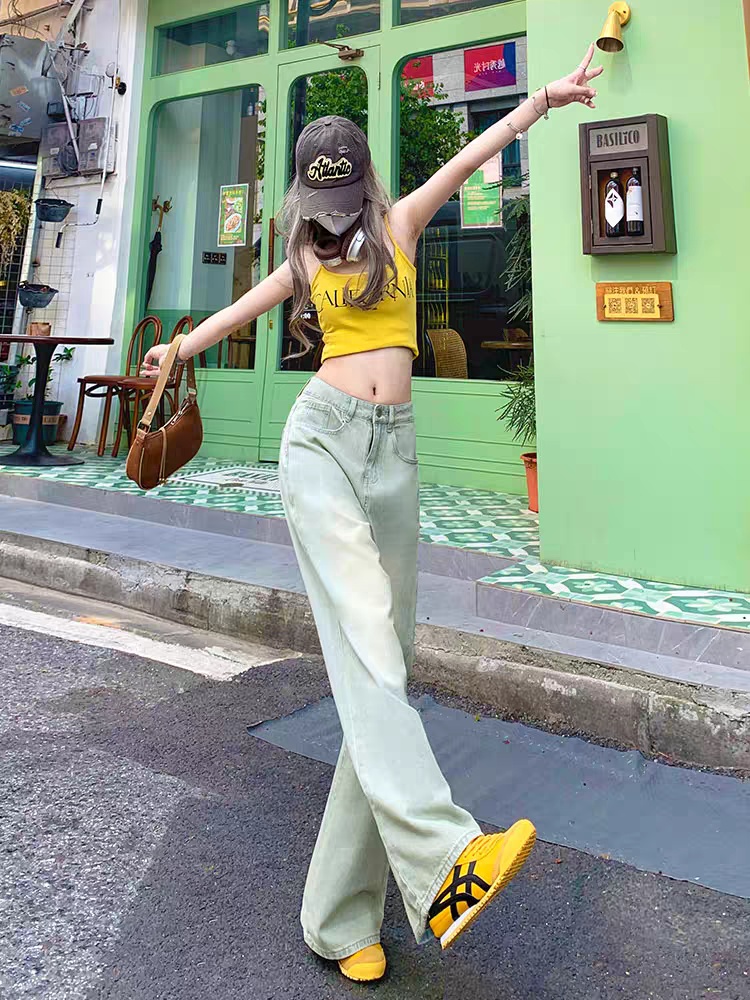 Wide leg long pants spring jeans for women