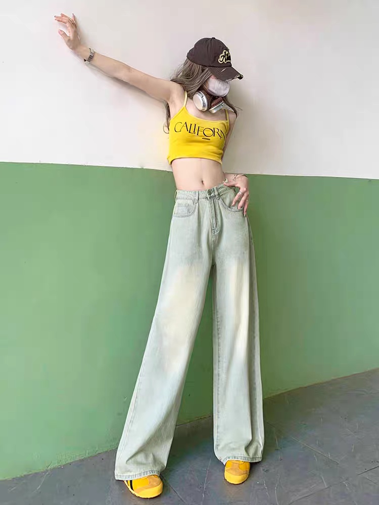 Wide leg long pants spring jeans for women