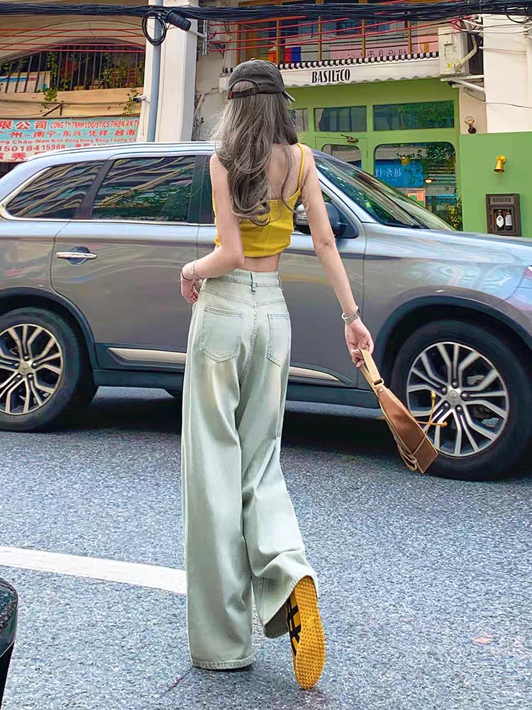 Wide leg long pants spring jeans for women