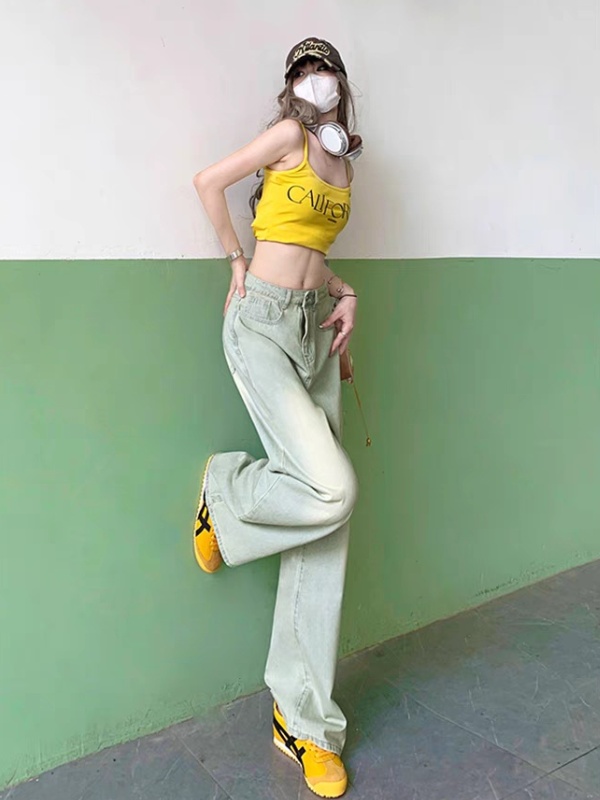 Wide leg long pants spring jeans for women