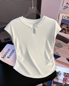 Short retro summer tops boats sleeve slim T-shirt for women