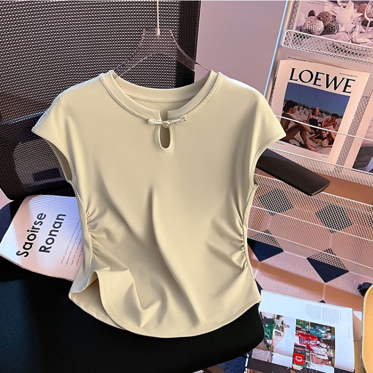 Short retro summer tops boats sleeve slim T-shirt for women