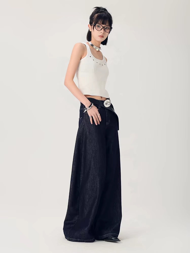 All-match straight pants blue wide leg jeans for women