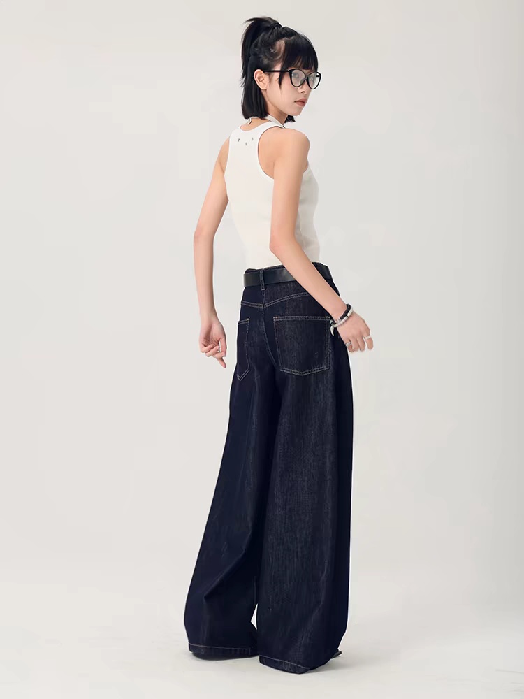 All-match straight pants blue wide leg jeans for women