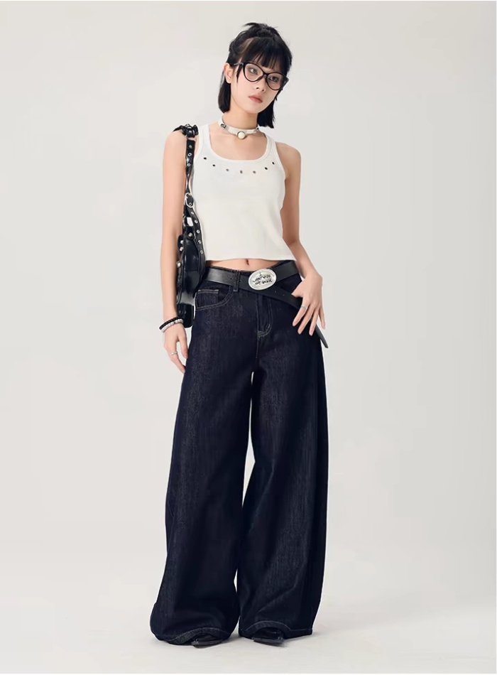 All-match straight pants blue wide leg jeans for women