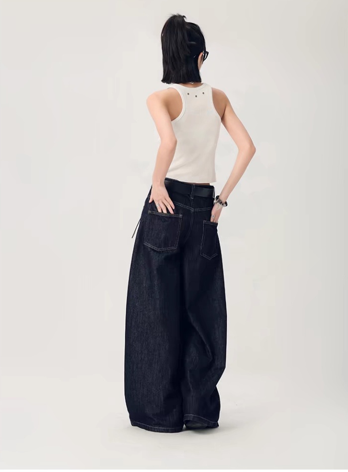 All-match straight pants blue wide leg jeans for women