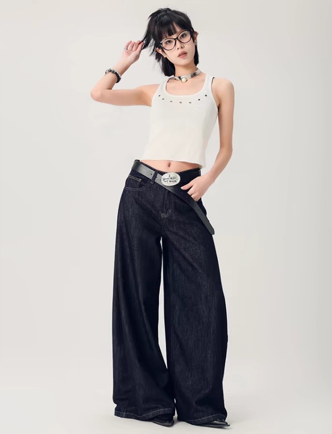 All-match straight pants blue wide leg jeans for women