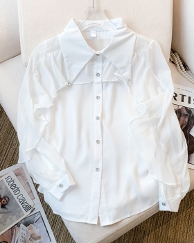 Lapel white spring loose Korean style shirt for women