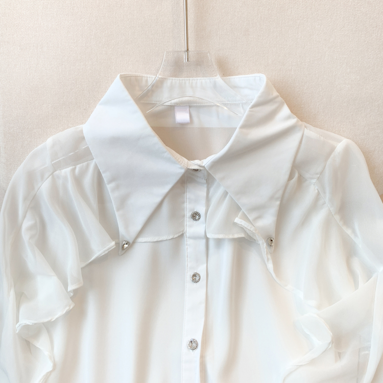 Lapel white spring loose Korean style shirt for women