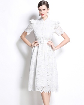 Pinched waist short sleeve elegant splice dress