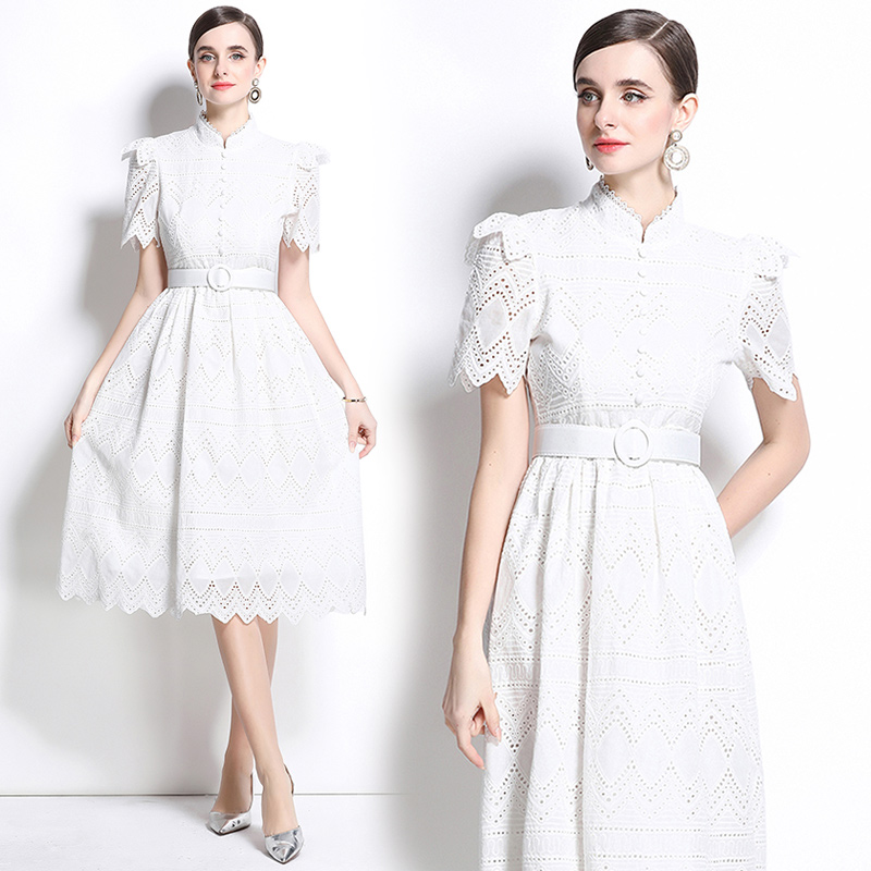 Pinched waist short sleeve elegant splice dress