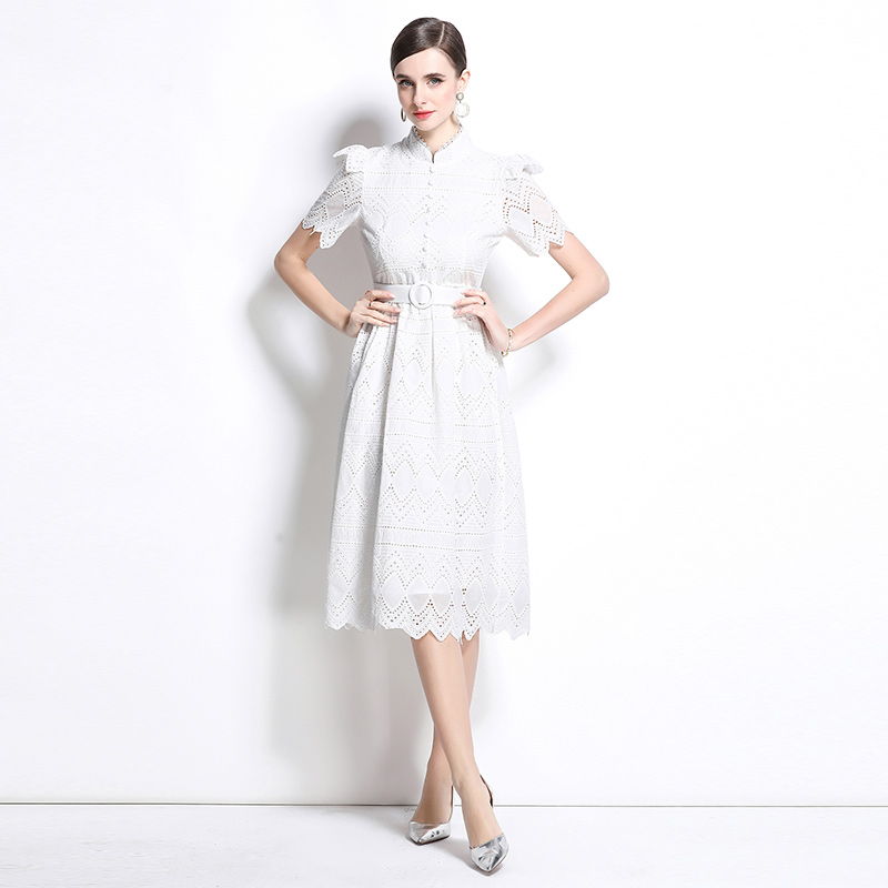 Pinched waist short sleeve elegant splice dress