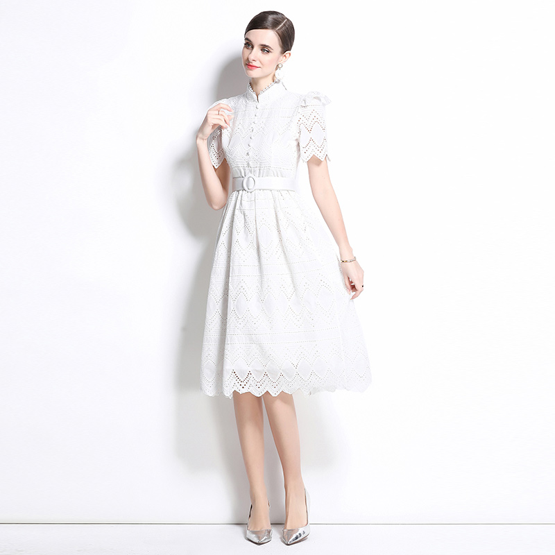 Pinched waist short sleeve elegant splice dress