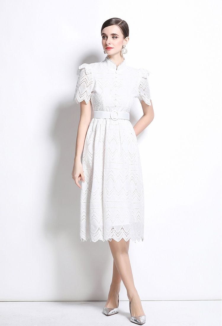 Pinched waist short sleeve elegant splice dress