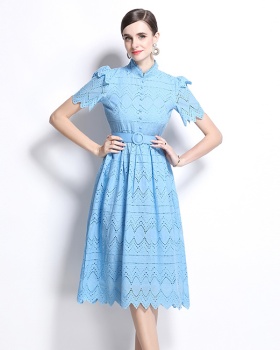 Splice elegant pinched waist short sleeve dress