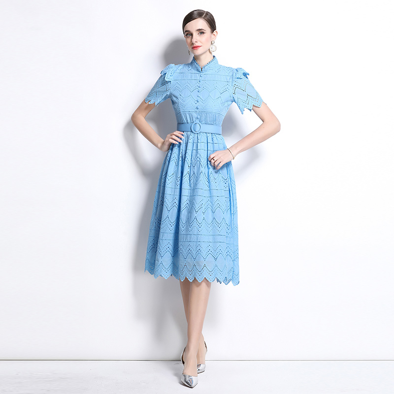 Splice elegant pinched waist short sleeve dress