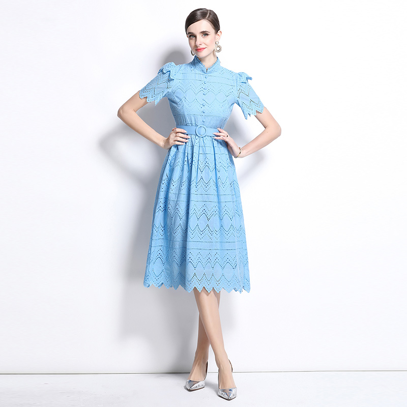 Splice elegant pinched waist short sleeve dress