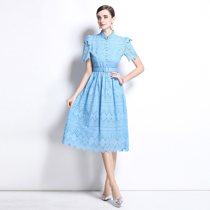 Splice elegant pinched waist short sleeve dress