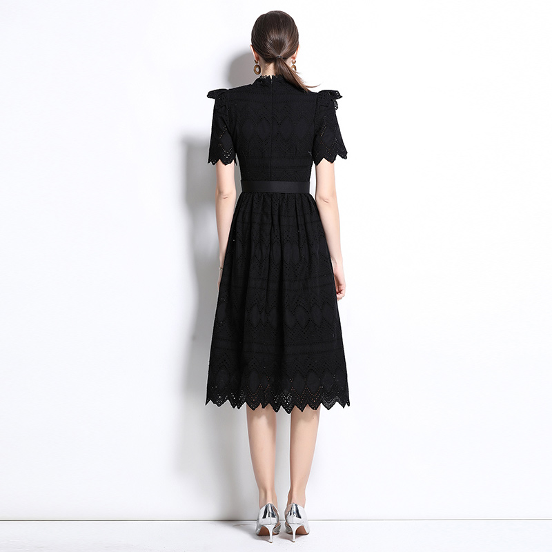 Short sleeve splice elegant pinched waist dress