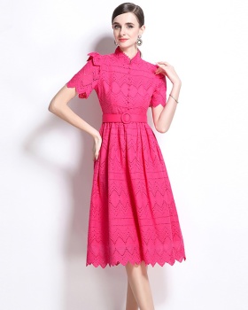 Short sleeve elegant pinched waist splice dress