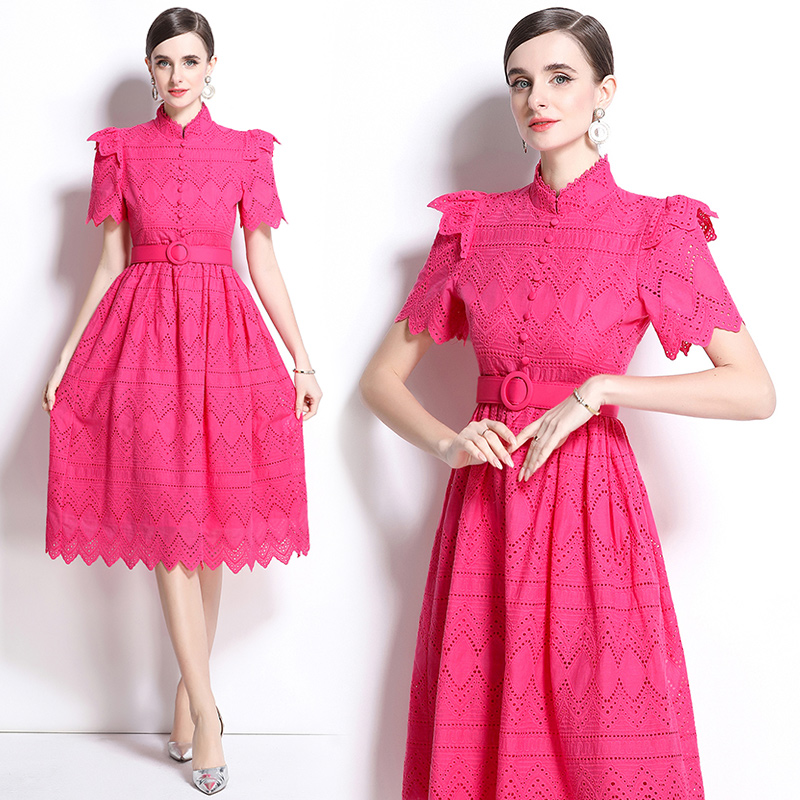 Short sleeve elegant pinched waist splice dress